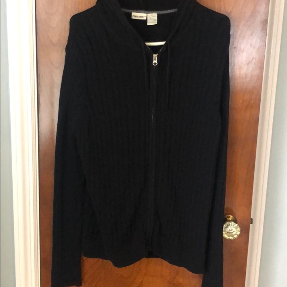 Black Cherokee zipper cable knit sweater with hood